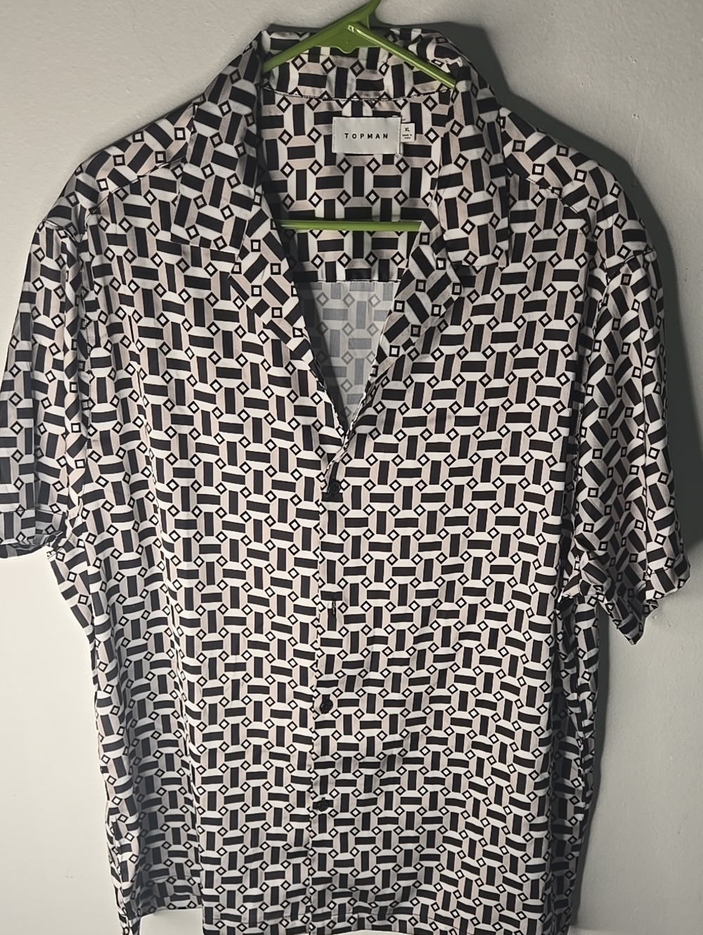 Topman Black and White Geometric Short Sleeve Button-Down Shirt